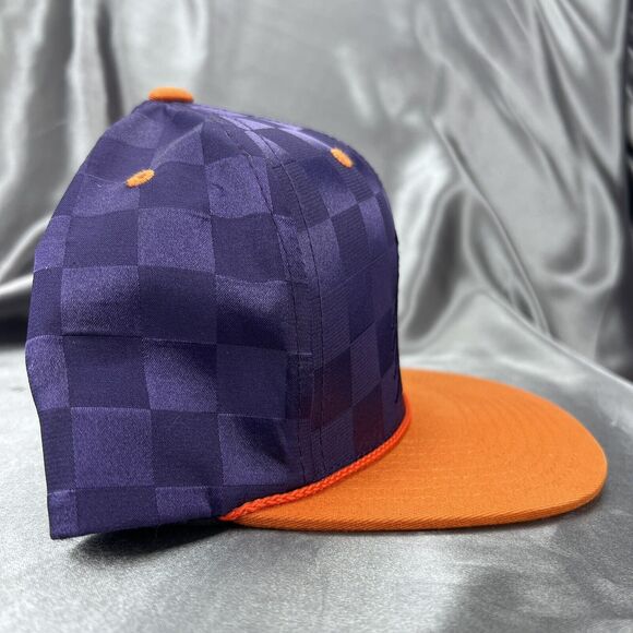 Mitchell & Ness Phoenix Suns‎ Snapback Cap Checkered Flat Hat NBA Purple Orange - Picture 7 of 12